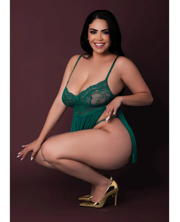 Magic Silk Female Sex Toys Evermore Babydoll wCheeky Panty 2 pc Set Emerald QN