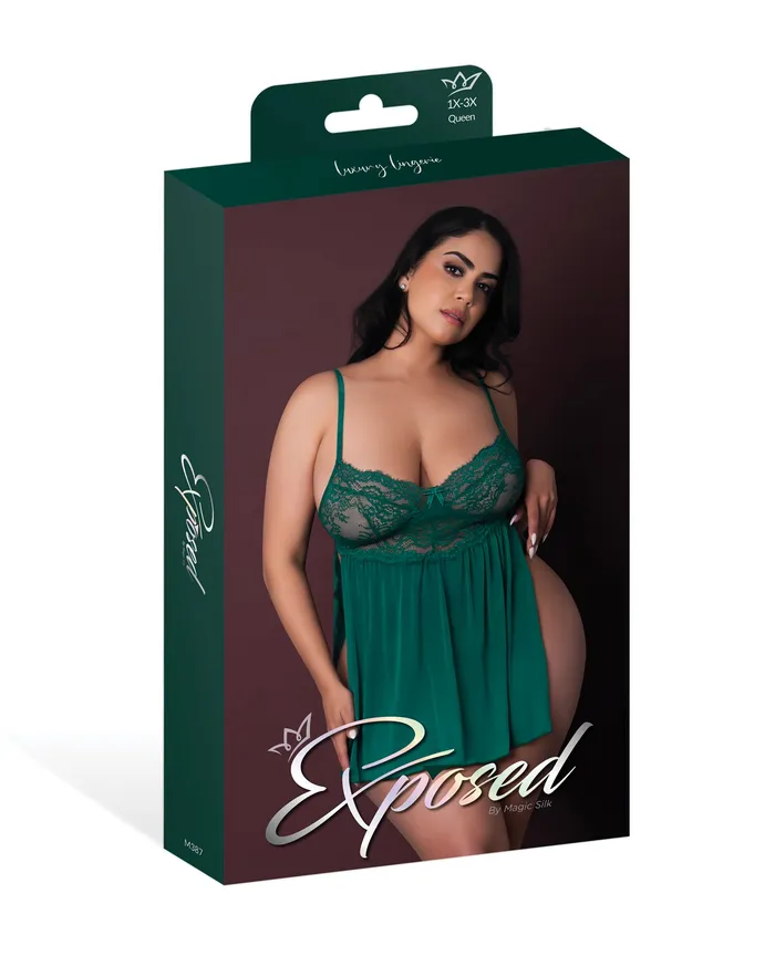 Magic Silk Female Sex Toys Evermore Babydoll wCheeky Panty 2 pc Set Emerald QN